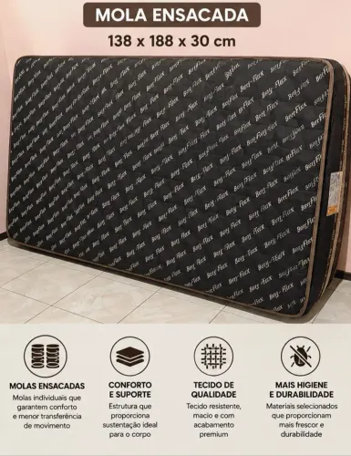 Colchão Casal Berflex Mola Ensacada 138x188x30cm