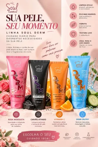 Sabonete Líquido Facial Soul Derm 100ml,Derm On/ Off.