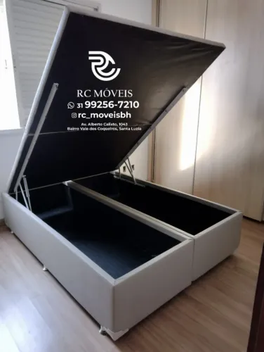 Cama box estruturada Baú Queen 1.58x1.98 Bipartido Blindado com Pistão a Gás