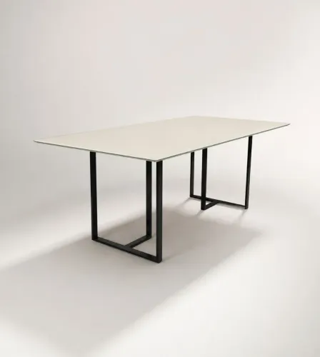 Mesa de jantar MDF/ vidro off-white