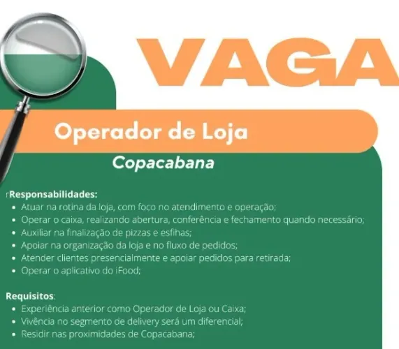 Operador de Caixa - Copacabana (delivery)
