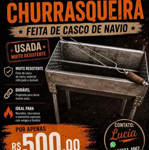 Churrasqueira de ferro,bem conservado,ela e feita de casco de navio,eu não entrego