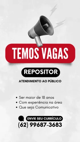 VAGA DE EMPREGO - REPOSITOR DE MERCADORIAS