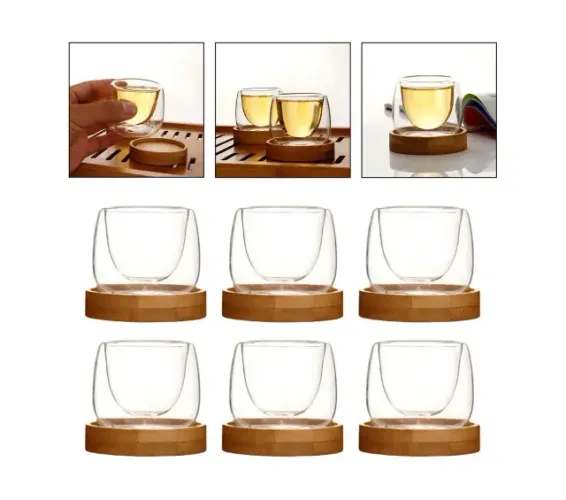 6 Copinhos + Pires de Madeira para Café Espresso ou Outra Bebida de 40ml - NOVO