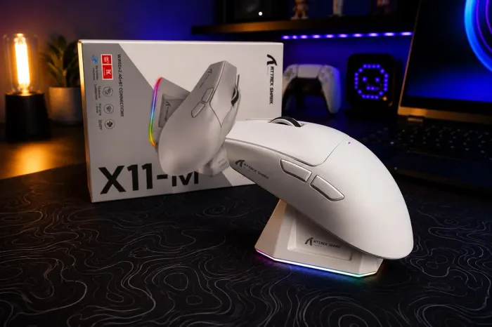 MOUSE GAMER ATTACK SHARK X11 SEM FIO - 22.000 DPI, BASE DE RECARGA RGB E ULTRALEVE 63G