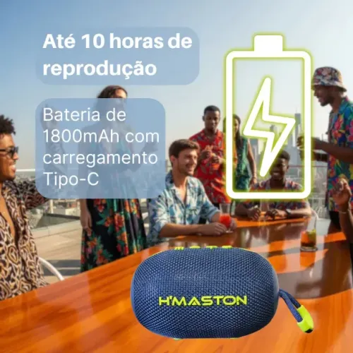 Caixa de Som Portátil Sem Fio Bluetooth 5.3 RGB 10 Horas TWS 1800mAh H'MASTON Original