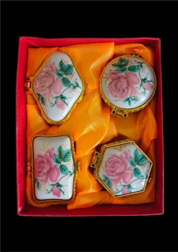 Kit 4 Mini Porta-Joias Porcelana Floral Anos 90
