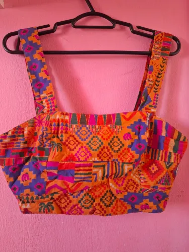 Cropped Fille Denim Estampado Colorido Tam. 42 Novo