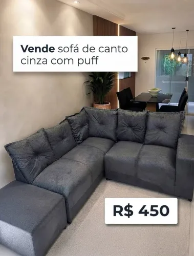 Sofá de canto com puf