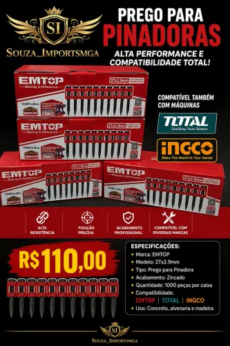 pinos de aço para concreto da marca EMTOP, modelo 27x2.9mm,