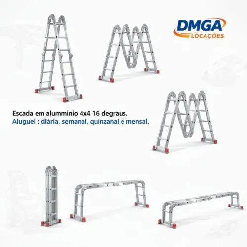 Aluguel de escada articulada 4x4 16 degraus alumínio.