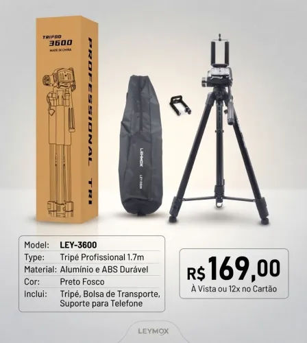 Tripé para câmera e celular 1.7m