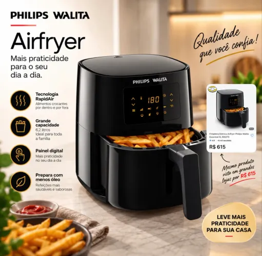 Airfryer Philips Walita Essential 6,2 Litros Painel Digital Sem Óleo NOVA