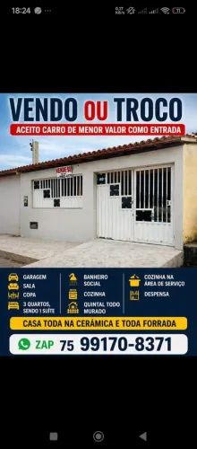 Vende se esta casa Ipirá, bairro 20 de abril,casa toda forrada,portas e janelas em blindex