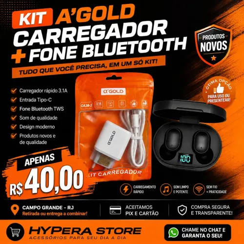 KIT A'GOLD ? CARREGADOR + FONE BLUETOOTH
