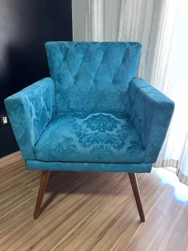 Poltrona azul turquesa estampada - Excelente estado