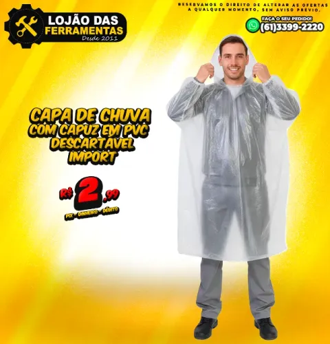 Capa de Chuva Com Capuz em PVC Descartável Import