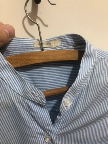 Camisa M Officer Listrada Azul/Branca Tamanho PP