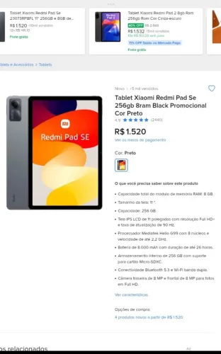 Tablet Xiaomi Redimi Pad Se 11 polegadas 256 gb