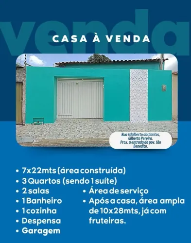 CASA EM JUNQUEIRO COM TERRENO AMPLO ATRÁS.