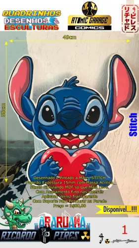 STITCH Disney Desenhado e Pintado a Mão