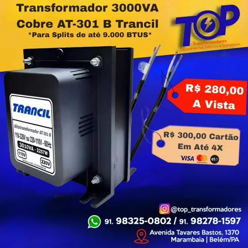Transformador 3000 va  Cobre para split de 9.000 btus 