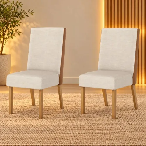 Cadeira 2 Unidade Henn Anne Tecido Linho Nature / Courano <br>