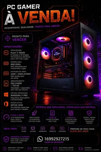 PC GAMER NOVO RYZEN 5 4600G PLACA DE VIDEO INTEGRADA (GTA5,ROBLOX,FORTINET,FIFA)