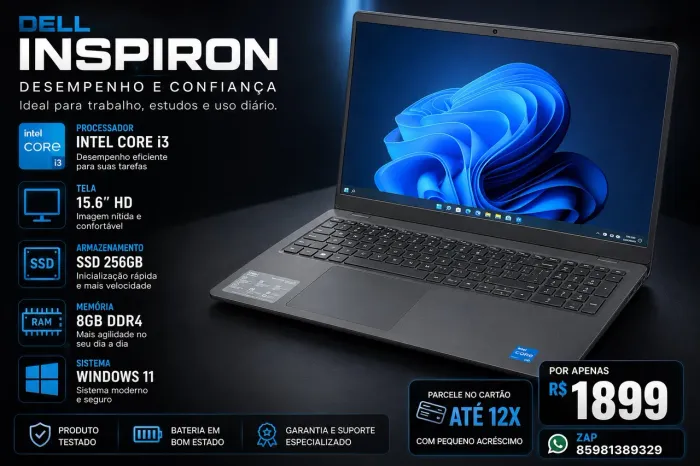 ? Notebook Dell Core i3 Tela 15.6?, SSD 256GB impecável como novo