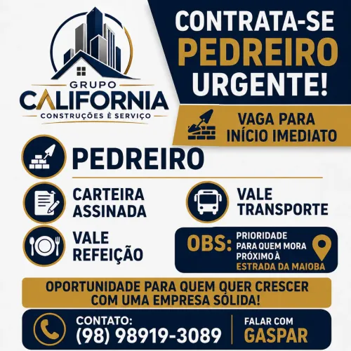 Vaga para pedreiro urgente 