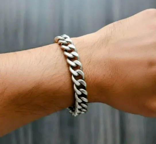 Pulseira Masculina Grossa Elo Grumet Prata Pura 107g