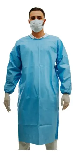 KIT 10 AVENTAIS DESCARTAVEL M/L ELASTICO NO PUNHO AZUL.