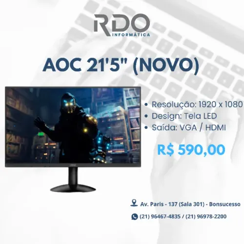 Monitor AOC 21,5 Full HD LED HDMI VGA Novo - Pronta Entrega - Alta qualidade