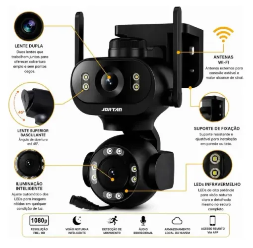 Câmera ip Wifi Dupla Lente Ptz Ia 360° Visão Noturna full hd