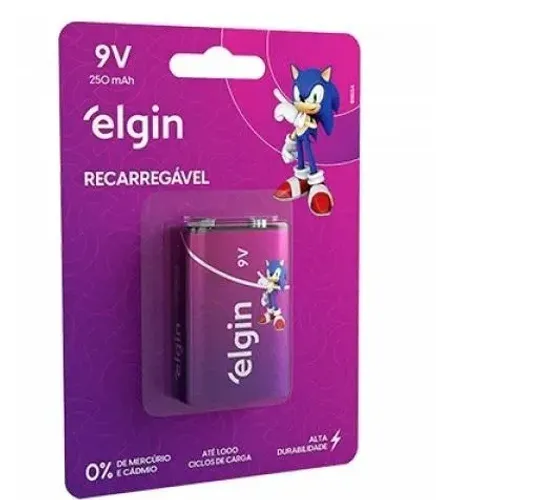 Bateria 9v 250mAh Elgin Recarregável alta durabilidade ( Jk Eletronicos)