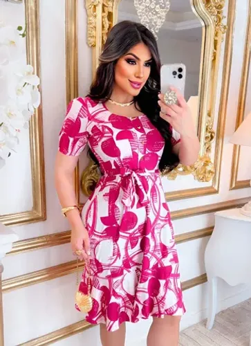 Vestido Curto Manguinha Botões Liso Estampado 