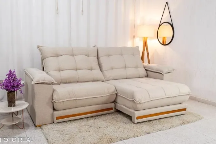 Sofá Retrátil Reclinável 2,50m Búzios Linho Bege Molas Ensacadas rf54