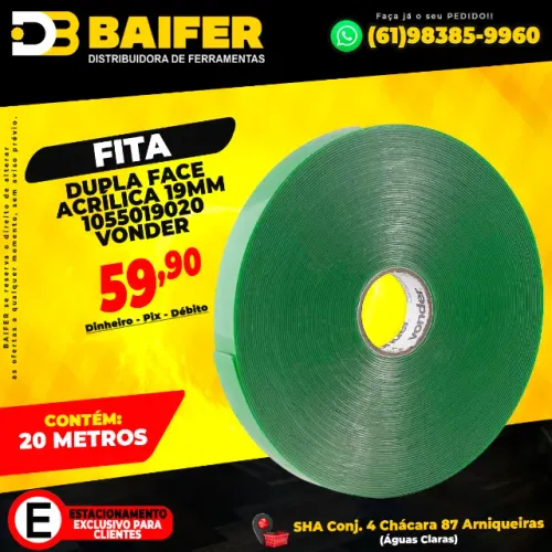 Fita Dupla Face Acrílica 19mmx20MT 1055019020 Vonder