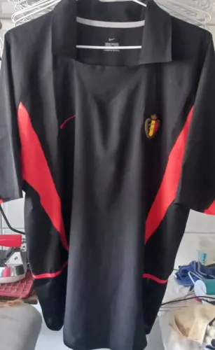 Camisa de Futebol da Bélgica Preta Nike Copa 2002 Coreia Japão Made in Portugal Frete Grat