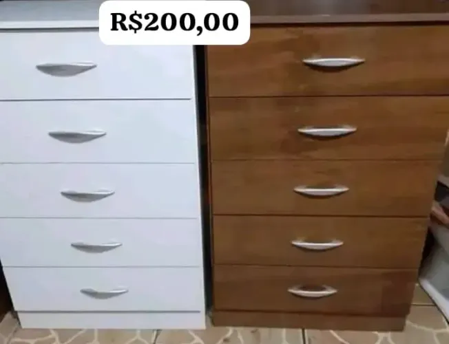 Cômoda com 5 gavetas,  cores disponíveis, Branco,<br>Preto e Cinamono 
