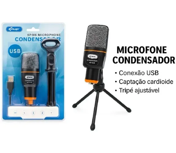 Microfone Condensador Profissional Estúdio De Gravação Pc Cabo USB