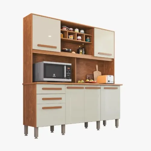 Armário para Cozinha 6 Portas 2 Gavetas Luna Plus Imop Móveis Cinamomo/off White