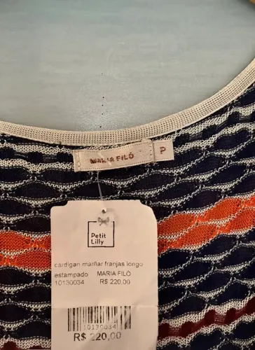 Cardigan Mar/Lar Franjas Longo Maria Filó