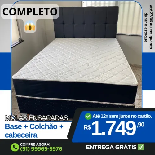 Cama Box Molas Ensacadas Completo - Base + Colchão + Cabeceira