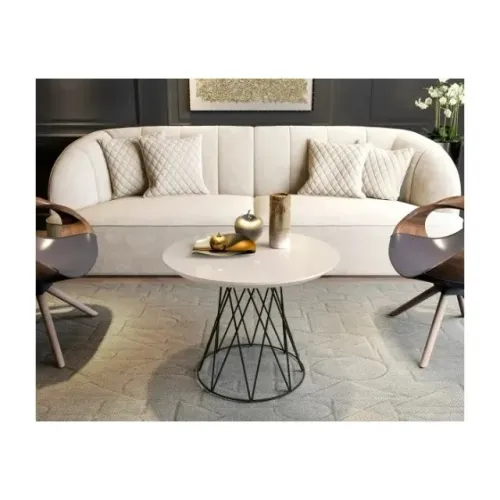 Mesa de Centro Sala Jb 8040 Tampo Redondo Pé Metal Cor Perola 