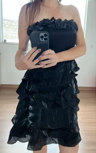 Vestido Curto de Festa Preto M com bolsa