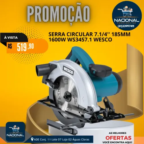 Serra Circular Wesco Ws3457.1 220V 185 Mm 1600W