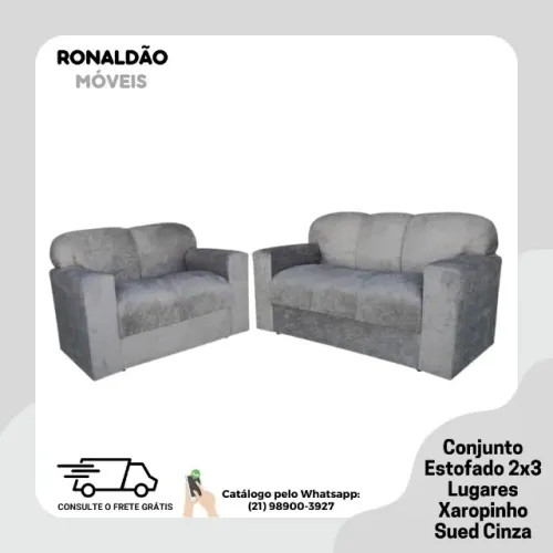 Conjunto Sofá 2x3 Lugares Xaropinho Sued Cinza - Entrega Rápida! 