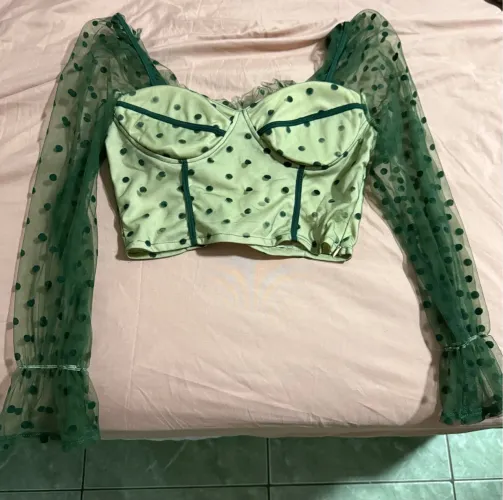 Blusa Corset com Mangas Longas em Tela e Poás
