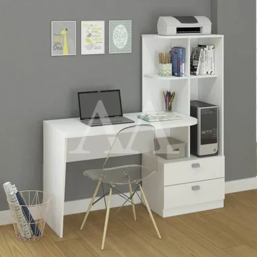 Escrivaninha Permobili Elisa 2 Gavetas Com Prateleiras Branco - Cinamomo <br>